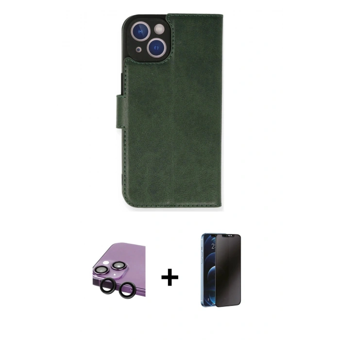MARSİLYAN™- iPhone 14 Kılıf Siluet Işık Serisi - Siyah 3D Antistatik Hayalet Cam Ekran Koruyucu + Raze Metal Kamera Lens - SH