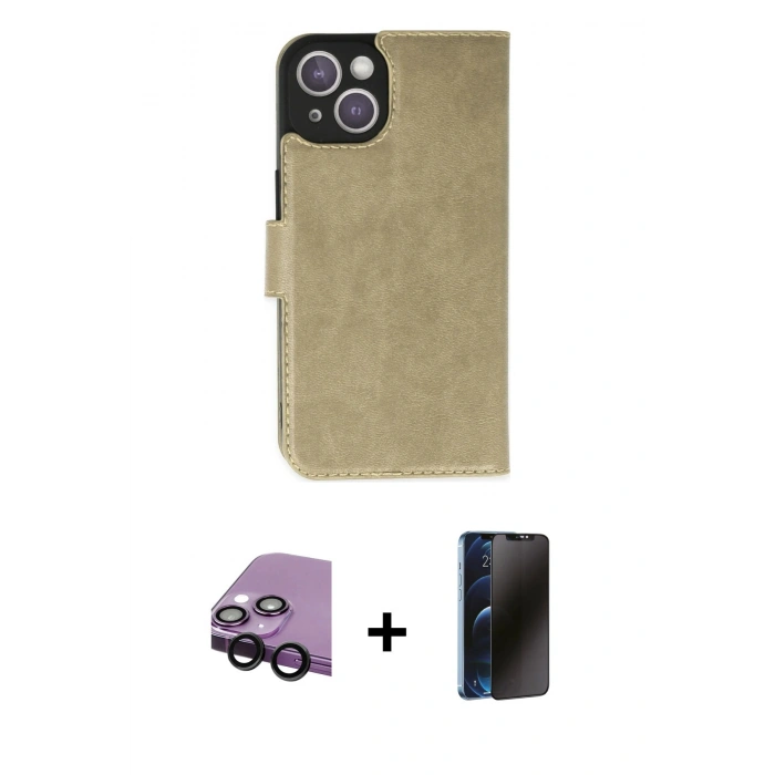 MARSİLYAN™- iPhone 14 Kılıf Siluet Işık Serisi - Siyah 3D Antistatik Hayalet Cam Ekran Koruyucu + Raze Metal Kamera Lens - SH