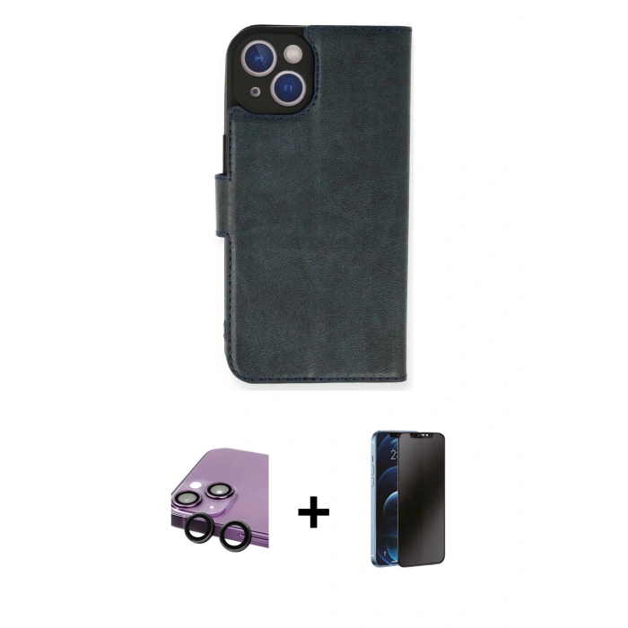 MARSİLYAN™- iPhone 14 Kılıf Siluet Işık Serisi - Siyah 3D Antistatik Hayalet Cam Ekran Koruyucu + Raze Metal Kamera Lens - SH