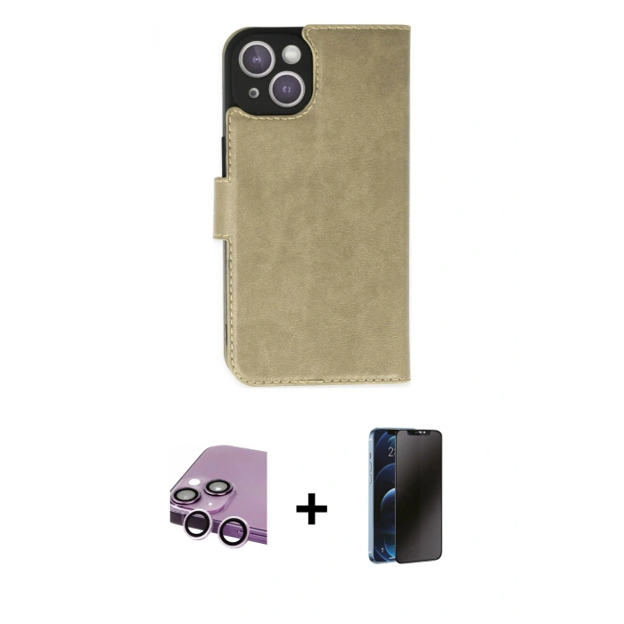 MARSİLYAN™- iPhone 14 Kılıf Siluet Işık Serisi - Siyah 3D Antistatik Hayalet Cam Ekran Koruyucu + Raze Metal Kamera Lens - MR