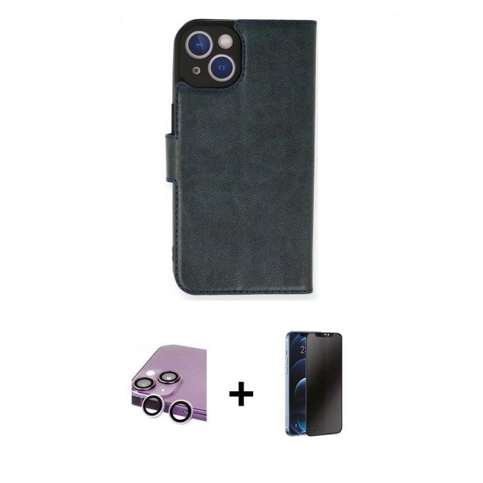 MARSİLYAN™- iPhone 14 Kılıf Siluet Işık Serisi - Siyah 3D Antistatik Hayalet Cam Ekran Koruyucu + Raze Metal Kamera Lens - MR