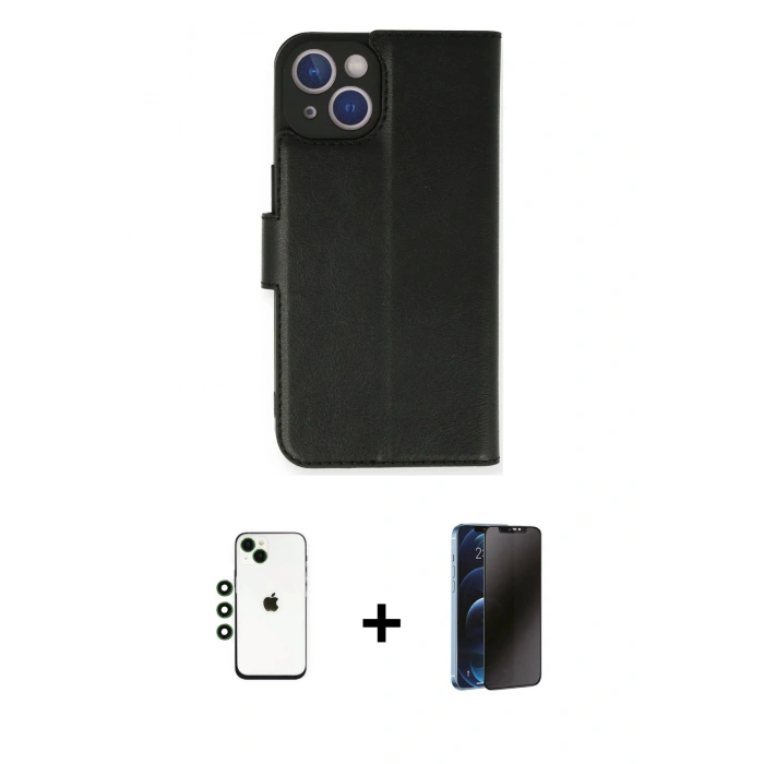 MARSİLYAN™- iPhone 14 Kılıf Siluet Işık Serisi - Siyah 3D Antistatik Hayalet Cam Ekran Koruyucu + Shine Kamera Lens - YL