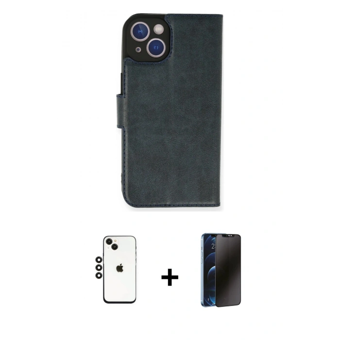 MARSİLYAN™- iPhone 14 Kılıf Siluet Işık Serisi - Siyah 3D Antistatik Hayalet Cam Ekran Koruyucu + Shine Kamera Lens - SH