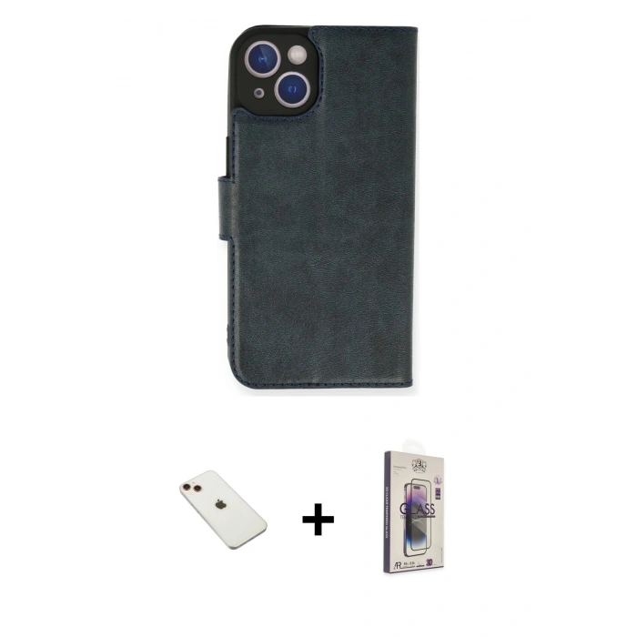 MARSİLYAN™- iPhone 14 Kılıf Siluet Işık Serisi - Siyah Bilvis 3D Cam Ekran Koruyucu + Diamond Kamera Lens - KI