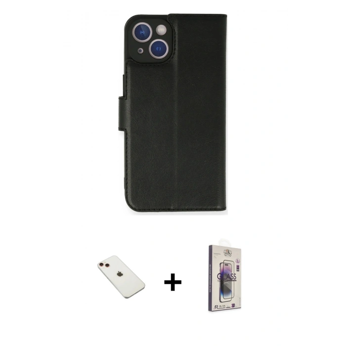 MARSİLYAN™- iPhone 14 Kılıf Siluet Işık Serisi - Siyah Bilvis 3D Cam Ekran Koruyucu + Diamond Kamera Lens - KI
