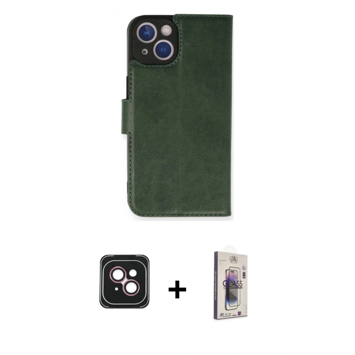 MARSİLYAN™- iPhone 14 Kılıf Siluet Işık Serisi - Siyah Bilvis 3D Cam Ekran Koruyucu + PVD Metal Kamera Lens - PE