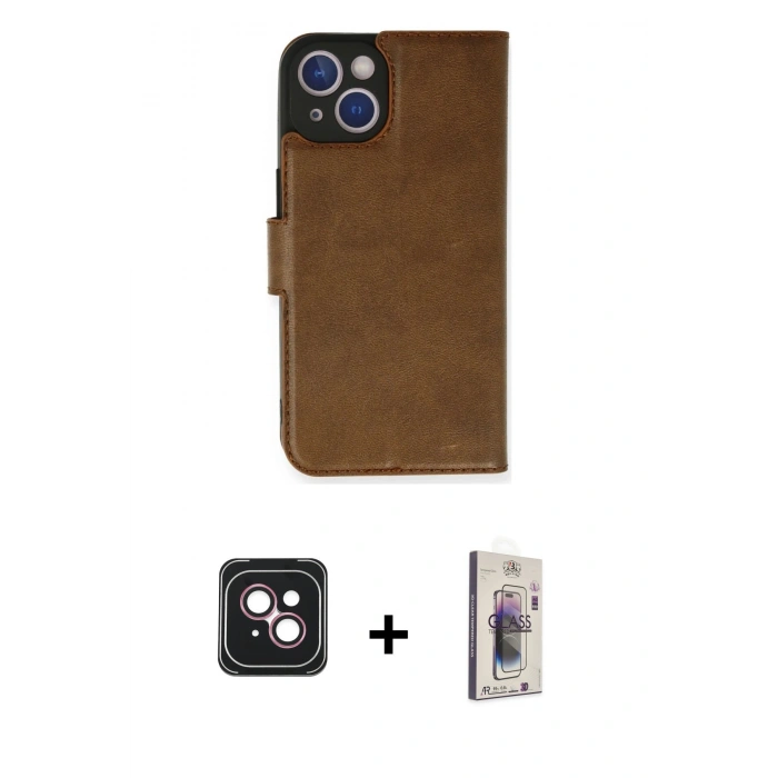 MARSİLYAN™- iPhone 14 Kılıf Siluet Işık Serisi - Siyah Bilvis 3D Cam Ekran Koruyucu + PVD Metal Kamera Lens - PE