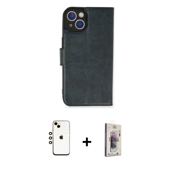 MARSİLYAN™- iPhone 14 Kılıf Siluet Işık Serisi - Siyah Bilvis 3D Cam Ekran Koruyucu + Shine Kamera Lens - GD