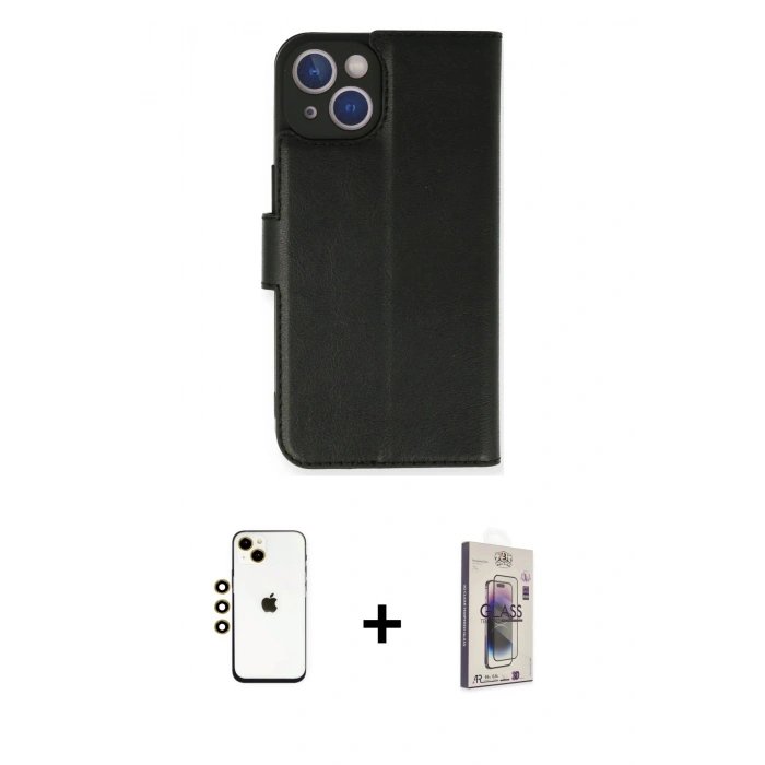 MARSİLYAN™- iPhone 14 Kılıf Siluet Işık Serisi - Siyah Bilvis 3D Cam Ekran Koruyucu + Shine Kamera Lens - GD