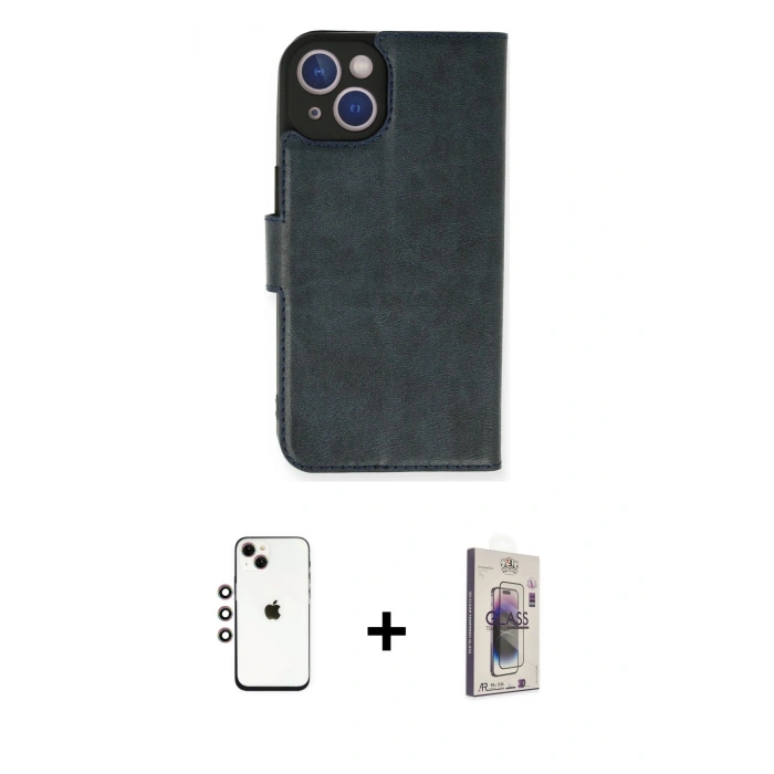 MARSİLYAN™- iPhone 14 Kılıf Siluet Işık Serisi - Siyah Bilvis 3D Cam Ekran Koruyucu + Shine Kamera Lens - GI