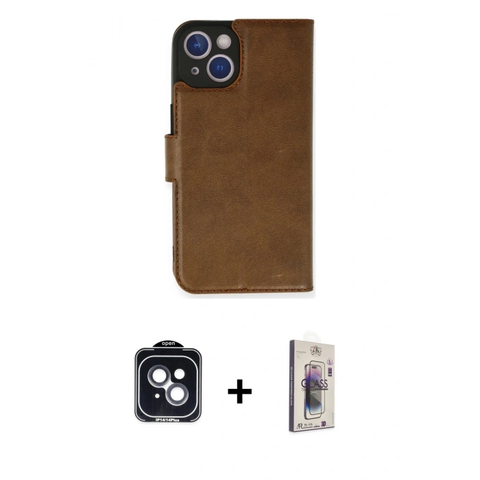 MARSİLYAN™- iPhone 14 Kılıf Siluet Işık Serisi - Siyah Bilvis 3D Cam Ekran Koruyucu + PVD Metal Kamera Lens - SH