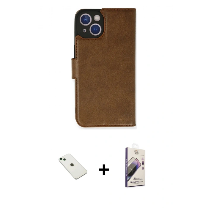 MARSİLYAN™- iPhone 14 Kılıf Siluet Işık Serisi - Siyah Bilvis 3D Mat Cam Ekran Koruyucu + Diamond Kamera Lens - YL