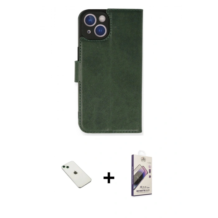 MARSİLYAN™- iPhone 14 Kılıf Siluet Işık Serisi - Siyah Bilvis 3D Mat Cam Ekran Koruyucu + Diamond Kamera Lens - YL