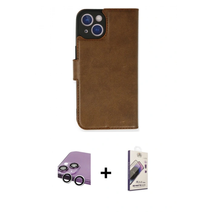 MARSİLYAN™- iPhone 14 Kılıf Siluet Işık Serisi - Siyah Bilvis 3D Mat Cam Ekran Koruyucu + Raze Metal Kamera Lens - GS