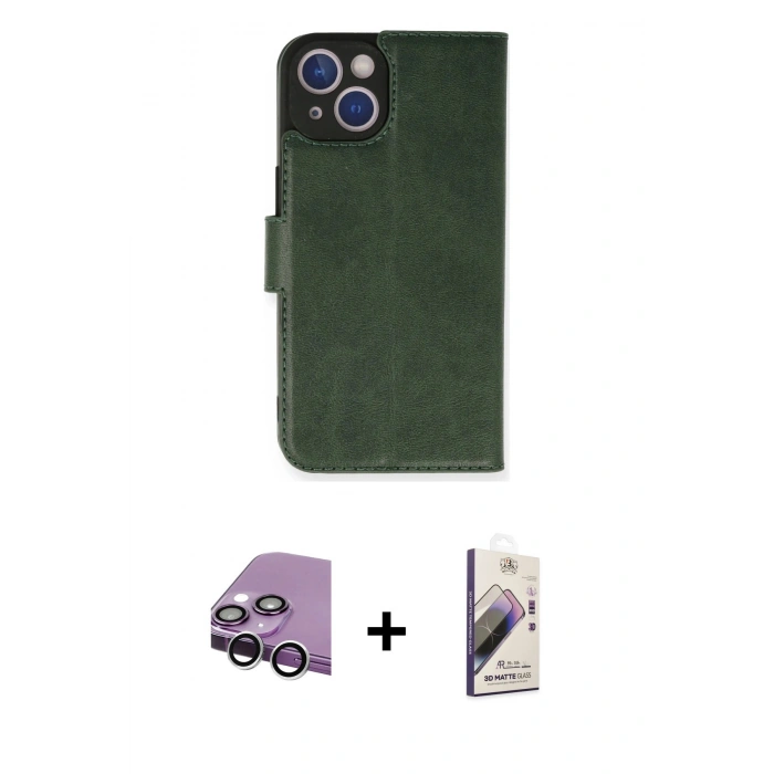 MARSİLYAN™- iPhone 14 Kılıf Siluet Işık Serisi - Siyah Bilvis 3D Mat Cam Ekran Koruyucu + Raze Metal Kamera Lens - GS