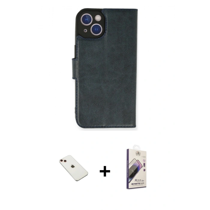 MARSİLYAN™- iPhone 14 Kılıf Siluet Işık Serisi - Siyah Bilvis 3D Mat Cam Ekran Koruyucu + Diamond Kamera Lens - KI