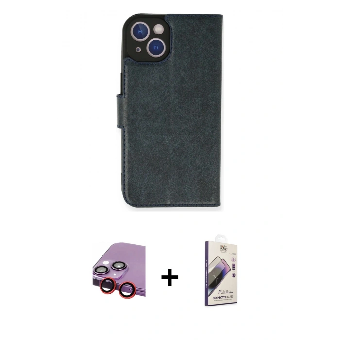MARSİLYAN™- iPhone 14 Kılıf Siluet Işık Serisi - Siyah Bilvis 3D Mat Cam Ekran Koruyucu + Raze Metal Kamera Lens - KI