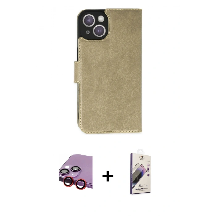 MARSİLYAN™- iPhone 14 Kılıf Siluet Işık Serisi - Siyah Bilvis 3D Mat Cam Ekran Koruyucu + Raze Metal Kamera Lens - KI