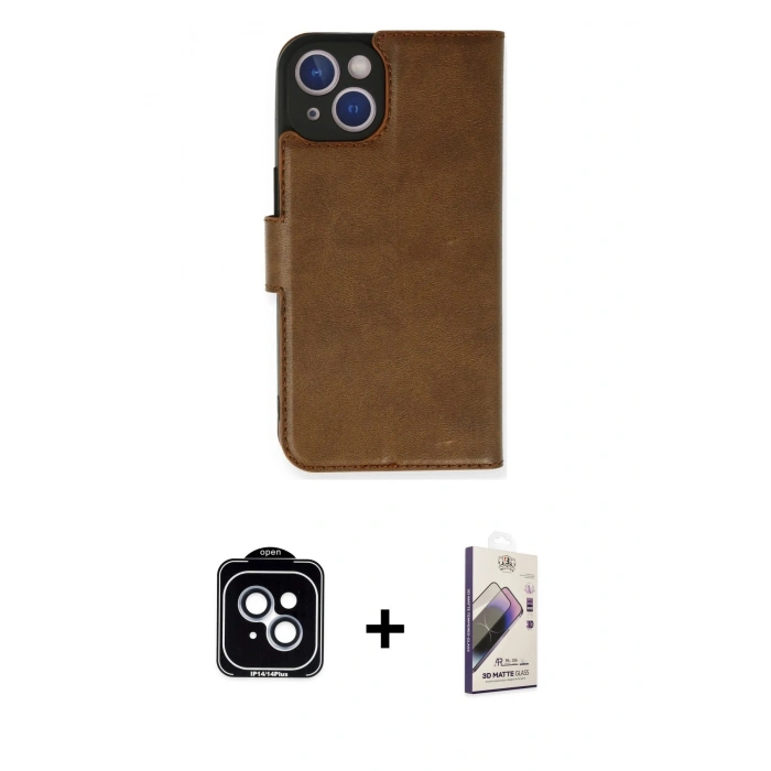 MARSİLYAN™- iPhone 14 Kılıf Siluet Işık Serisi - Siyah Bilvis 3D Mat Cam Ekran Koruyucu + PVD Metal Kamera Lens - MI