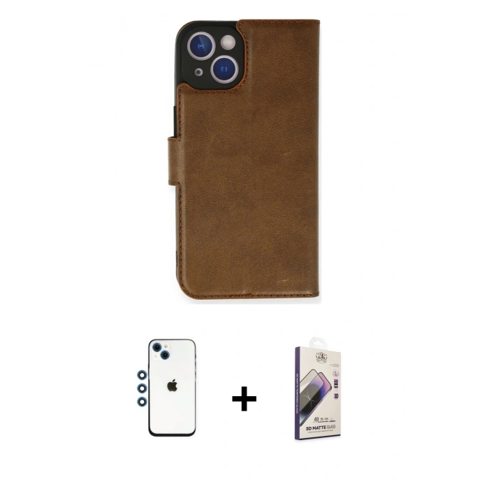 MARSİLYAN™- iPhone 14 Kılıf Siluet Işık Serisi - Siyah Bilvis 3D Mat Cam Ekran Koruyucu + Shine Kamera Lens - MI