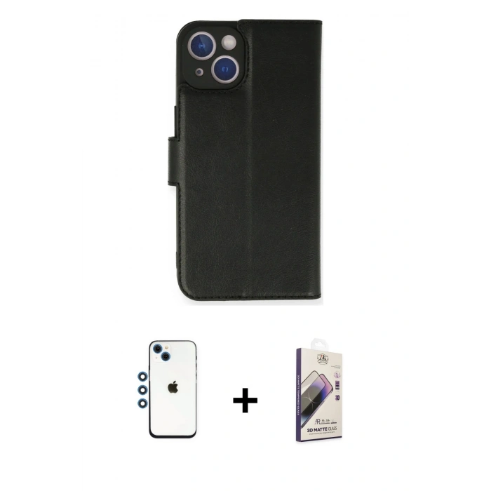 MARSİLYAN™- iPhone 14 Kılıf Siluet Işık Serisi - Siyah Bilvis 3D Mat Cam Ekran Koruyucu + Shine Kamera Lens - MI