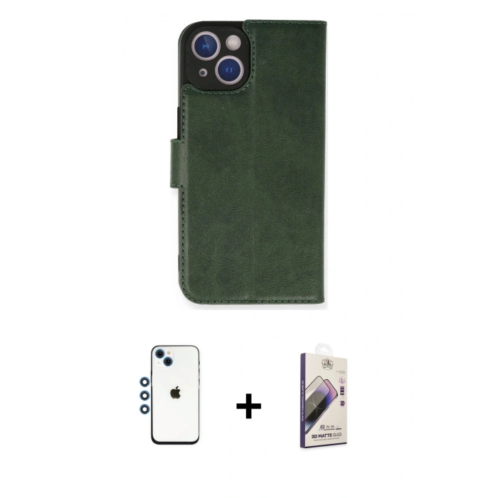 MARSİLYAN™- iPhone 14 Kılıf Siluet Işık Serisi - Siyah Bilvis 3D Mat Cam Ekran Koruyucu + Shine Kamera Lens - MI