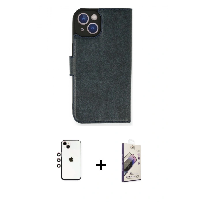 MARSİLYAN™- iPhone 14 Kılıf Siluet Işık Serisi - Siyah Bilvis 3D Mat Cam Ekran Koruyucu + Shine Kamera Lens - GI