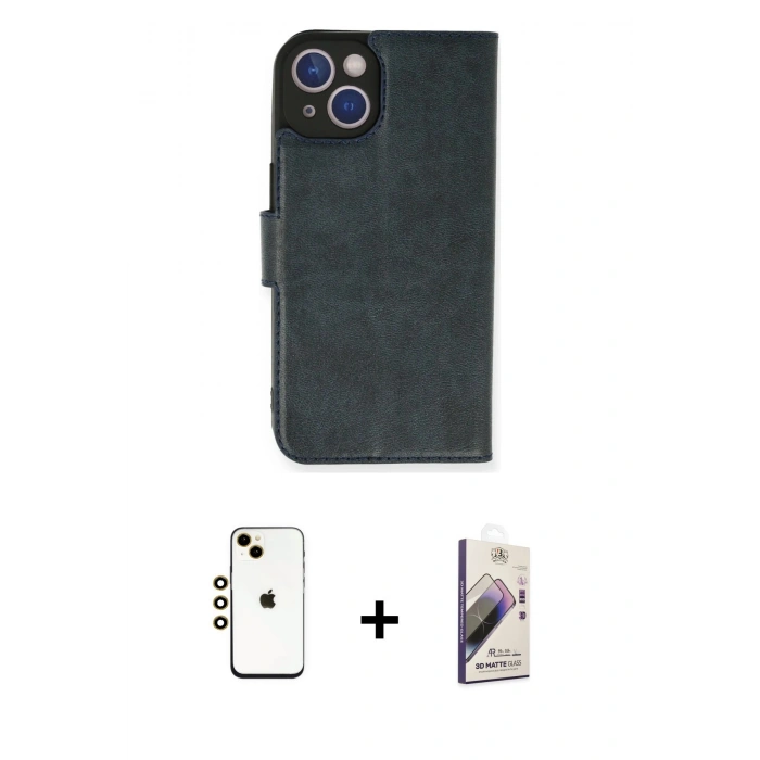 MARSİLYAN™- iPhone 14 Kılıf Siluet Işık Serisi - Siyah Bilvis 3D Mat Cam Ekran Koruyucu + Shine Kamera Lens - GD