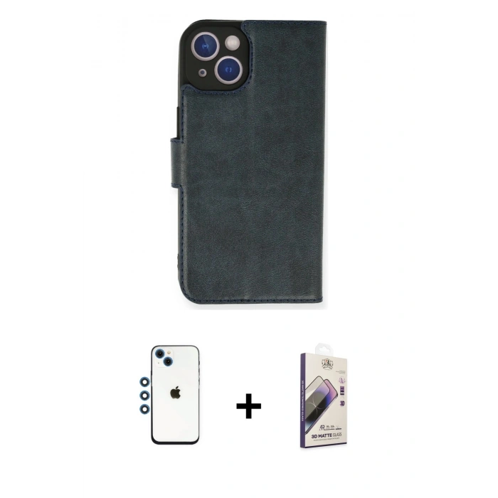 MARSİLYAN™- iPhone 14 Kılıf Siluet Işık Serisi - Siyah Bilvis 3D Mat Cam Ekran Koruyucu + Shine Kamera Lens - MI