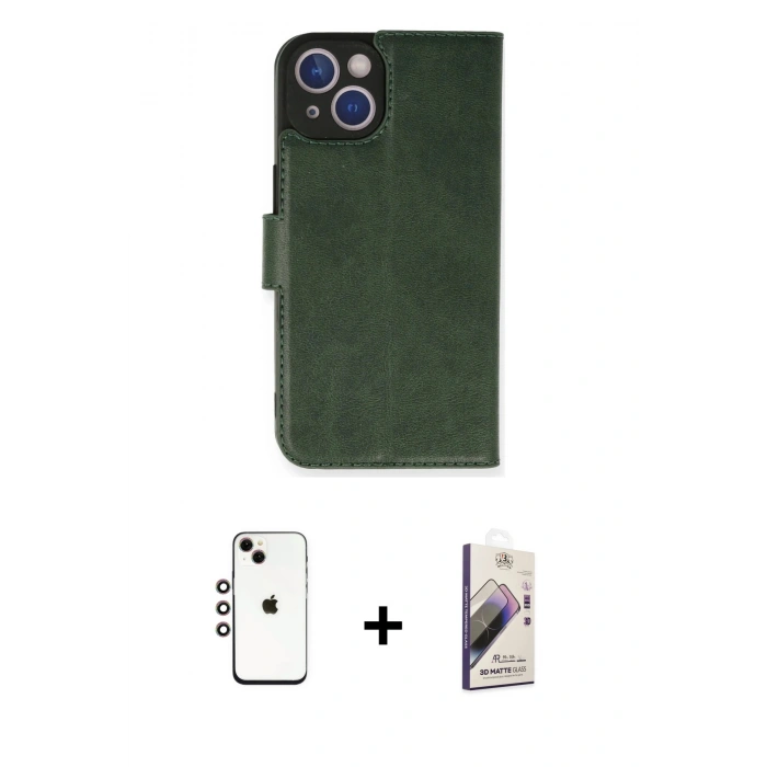 MARSİLYAN™- iPhone 14 Kılıf Siluet Işık Serisi - Siyah Bilvis 3D Mat Cam Ekran Koruyucu + Shine Kamera Lens - GI
