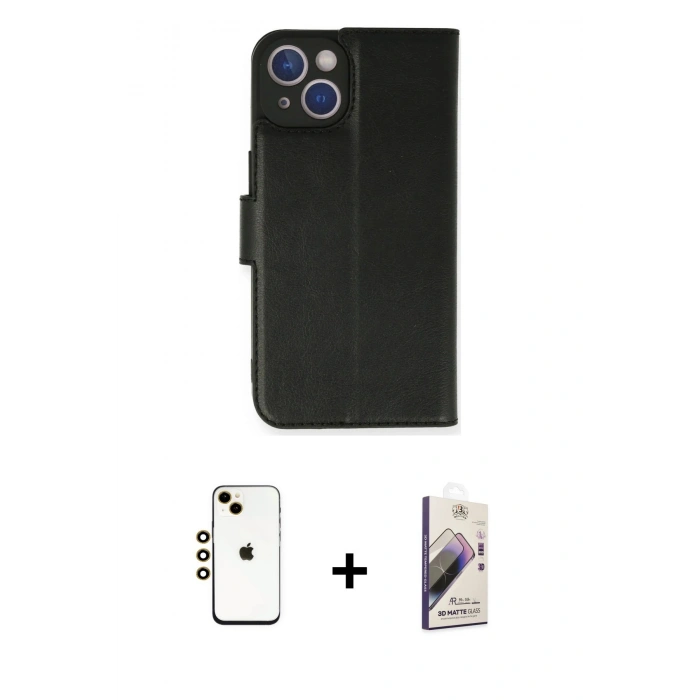 MARSİLYAN™- iPhone 14 Kılıf Siluet Işık Serisi - Siyah Bilvis 3D Mat Cam Ekran Koruyucu + Shine Kamera Lens - GD