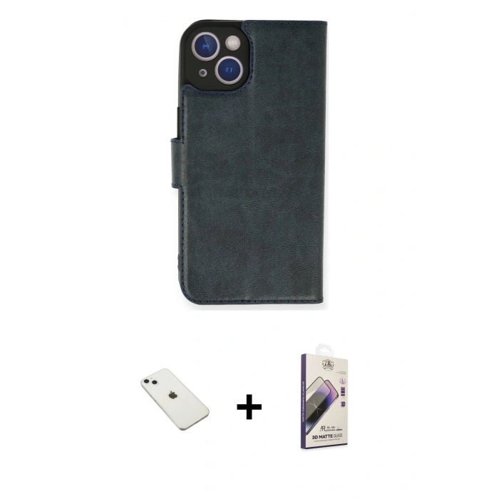 MARSİLYAN™- iPhone 14 Kılıf Siluet Işık Serisi - Siyah Bilvis 3D Mat Cam Ekran Koruyucu + Sierra Blue Diamond Kamera Lens