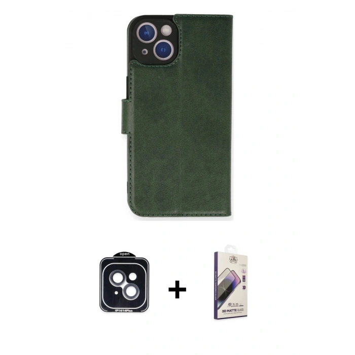 MARSİLYAN™- iPhone 14 Kılıf Siluet Işık Serisi - Siyah Bilvis 3D Mat Cam Ekran Koruyucu + PVD Metal Kamera Lens - SH