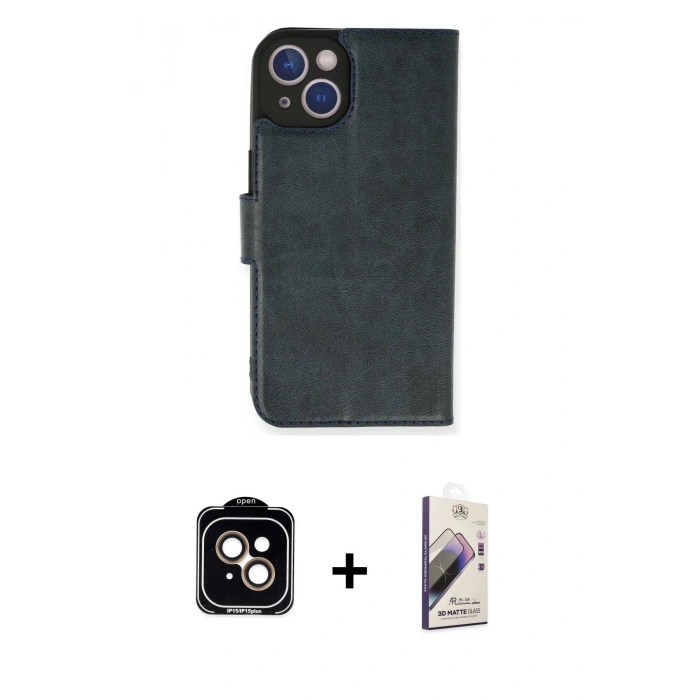 MARSİLYAN™- iPhone 14 Kılıf Siluet Işık Serisi - Siyah Bilvis 3D Mat Cam Ekran Koruyucu + PVD Metal Kamera Lens - TU