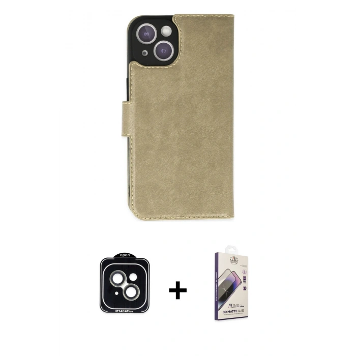 MARSİLYAN™- iPhone 14 Kılıf Siluet Işık Serisi - Siyah Bilvis 3D Mat Cam Ekran Koruyucu + PVD Metal Kamera Lens - YL