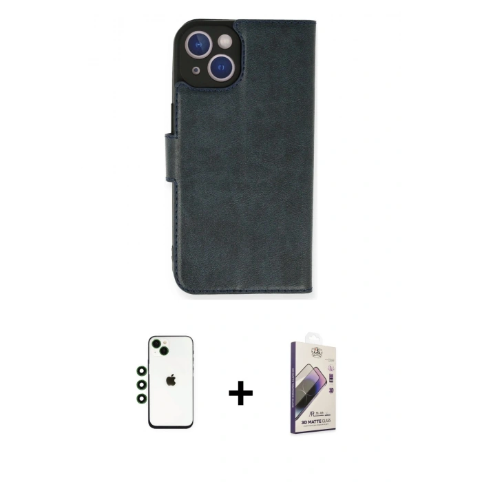 MARSİLYAN™- iPhone 14 Kılıf Siluet Işık Serisi - Siyah Bilvis 3D Mat Cam Ekran Koruyucu + Shine Kamera Lens - YL