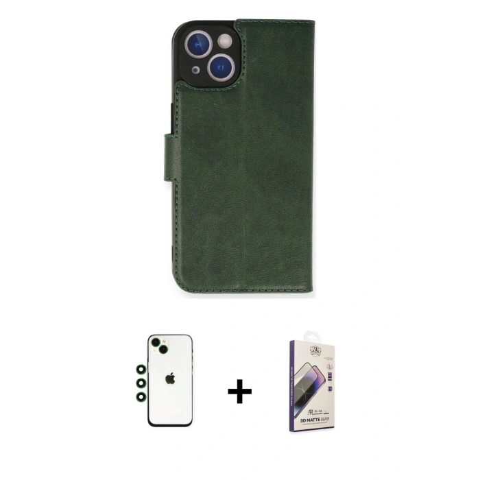 MARSİLYAN™- iPhone 14 Kılıf Siluet Işık Serisi - Siyah Bilvis 3D Mat Cam Ekran Koruyucu + Shine Kamera Lens - YL