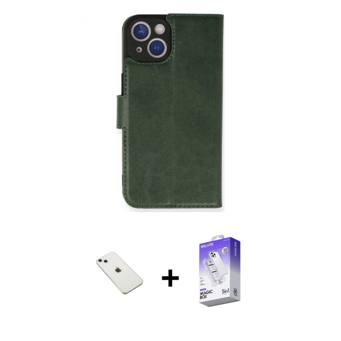 MARSİLYAN™- iPhone 14 Kılıf Siluet Işık Serisi - Siyah Bilvis 5in1 3D Magic Cam Ekran Koruyucu + Diamond Kamera Lens - SABE