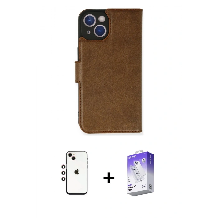 MARSİLYAN™- iPhone 14 Kılıf Siluet Işık Serisi - Siyah Bilvis 5in1 3D Magic Cam Ekran Koruyucu + Shine Kamera Lens - GI