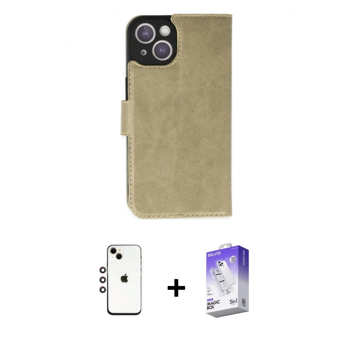 MARSİLYAN™- iPhone 14 Kılıf Siluet Işık Serisi - Siyah Bilvis 5in1 3D Magic Cam Ekran Koruyucu + Shine Kamera Lens - GI