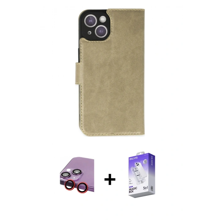 MARSİLYAN™- iPhone 14 Kılıf Siluet Işık Serisi - Siyah Bilvis 5in1 3D Magic Cam Ekran Koruyucu + Raze Metal Kamera Lens - KI