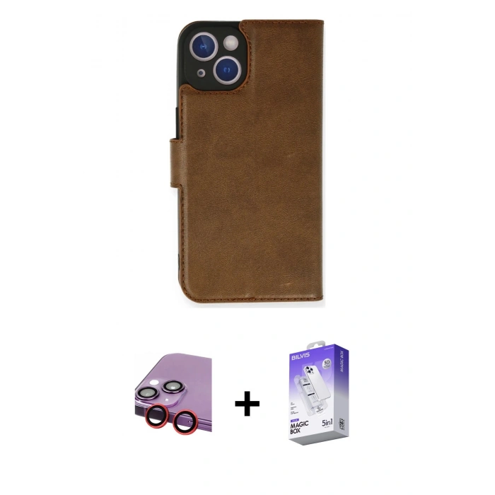MARSİLYAN™- iPhone 14 Kılıf Siluet Işık Serisi - Siyah Bilvis 5in1 3D Magic Cam Ekran Koruyucu + Raze Metal Kamera Lens - KI