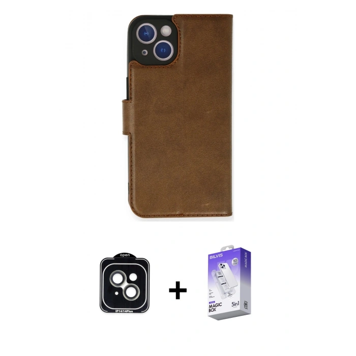 MARSİLYAN™- iPhone 14 Kılıf Siluet Işık Serisi - Siyah Bilvis 5in1 3D Magic Cam Ekran Koruyucu + PVD Metal Kamera Lens - YL