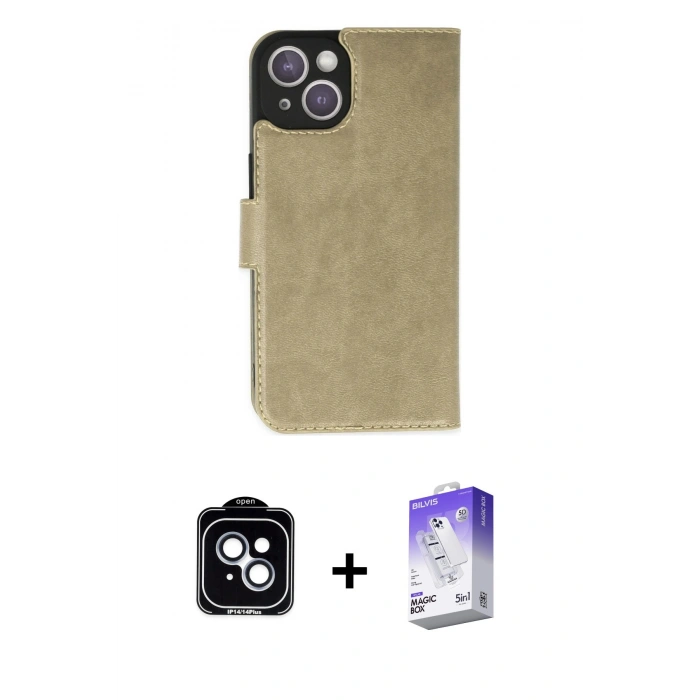 MARSİLYAN™- iPhone 14 Kılıf Siluet Işık Serisi - Siyah Bilvis 5in1 3D Magic Cam Ekran Koruyucu + PVD Metal Kamera Lens - MI