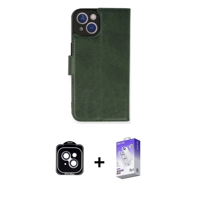 MARSİLYAN™- iPhone 14 Kılıf Siluet Işık Serisi - Siyah Bilvis 5in1 3D Magic Cam Ekran Koruyucu + PVD Metal Kamera Lens - MI