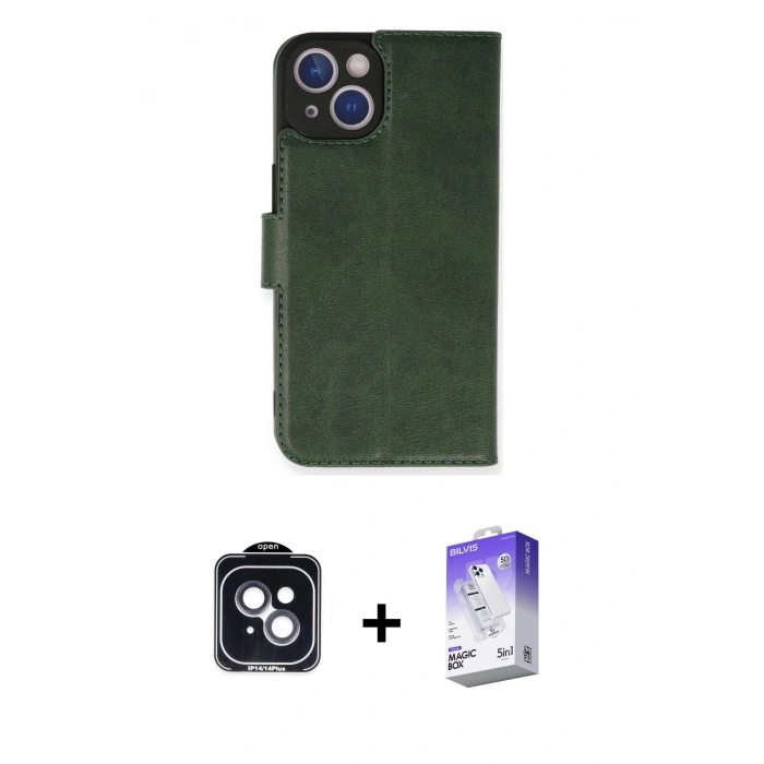 MARSİLYAN™- iPhone 14 Kılıf Siluet Işık Serisi - Siyah Bilvis 5in1 3D Magic Cam Ekran Koruyucu + PVD Metal Kamera Lens - SH