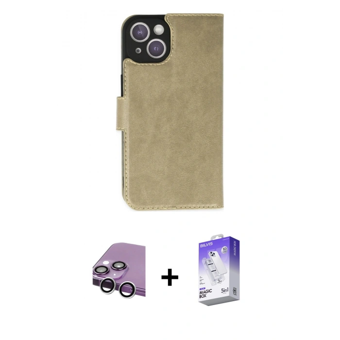 MARSİLYAN™- iPhone 14 Kılıf Siluet Işık Serisi - Siyah Bilvis 5in1 3D Magic Cam Ekran Koruyucu + Raze Metal Kamera Lens - GS