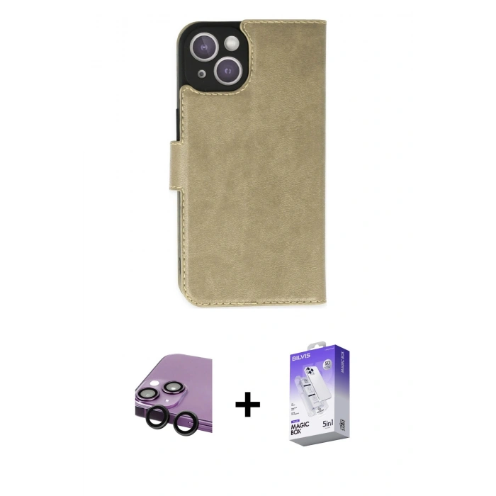 MARSİLYAN™- iPhone 14 Kılıf Siluet Işık Serisi - Siyah Bilvis 5in1 3D Magic Cam Ekran Koruyucu + Raze Metal Kamera Lens - SH