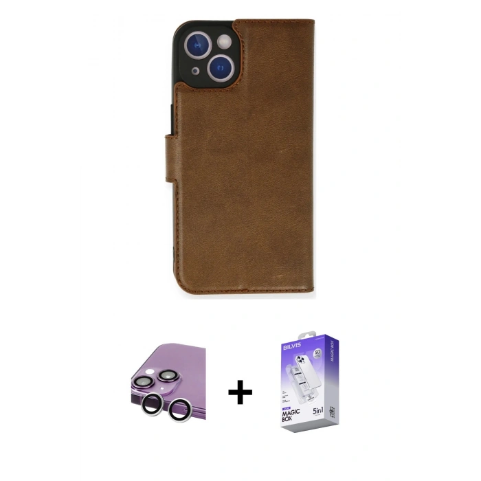 MARSİLYAN™- iPhone 14 Kılıf Siluet Işık Serisi - Siyah Bilvis 5in1 3D Magic Cam Ekran Koruyucu + Raze Metal Kamera Lens - GS