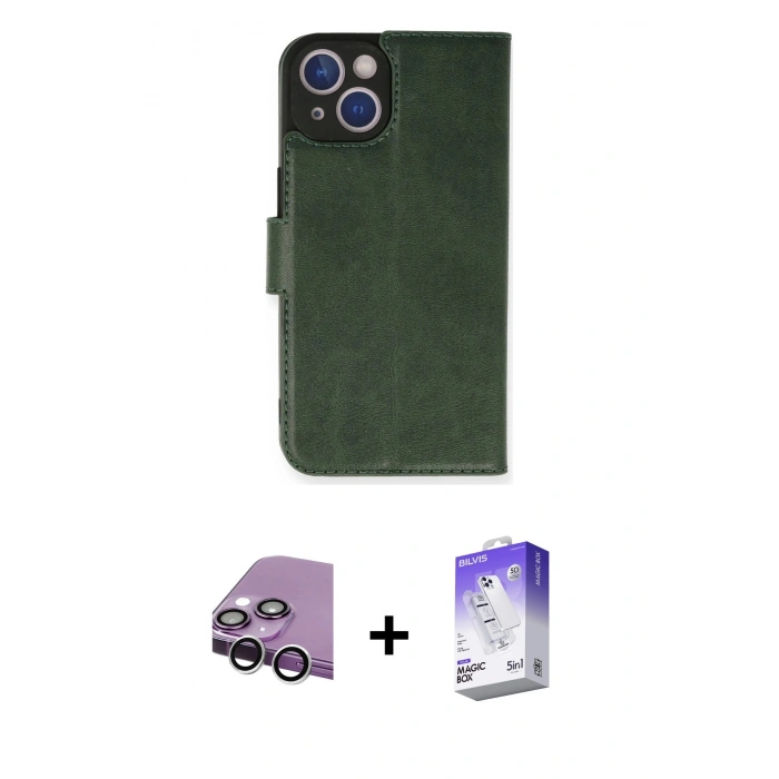 MARSİLYAN™- iPhone 14 Kılıf Siluet Işık Serisi - Siyah Bilvis 5in1 3D Magic Cam Ekran Koruyucu + Raze Metal Kamera Lens - GS